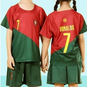 Soccer kids uniforms Portugal green and red unisex.